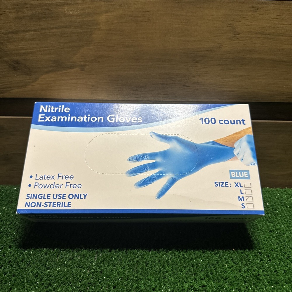Nitrile Gloves Non-Sterile Powder-Free Latex-Free Single Use Exam 100ct Blue Med